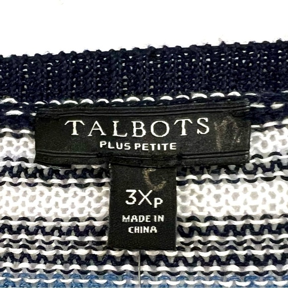 NWT Talbots PLUS 3X Petite Womens Striped 100% Linen Knit Sweater Blue White - Picture 4 of 9